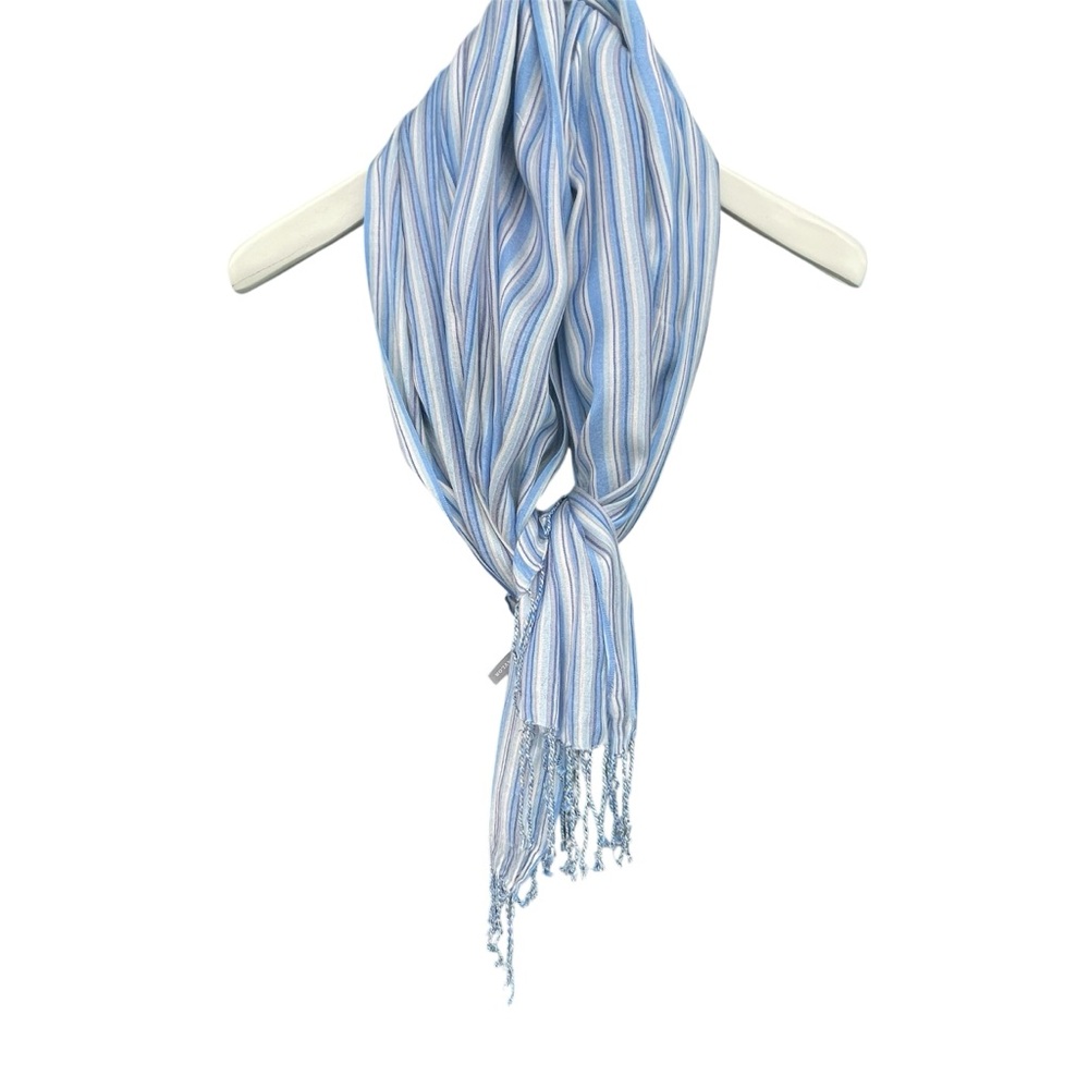 Ann Taylor Blue Stripes Fringe Scarf